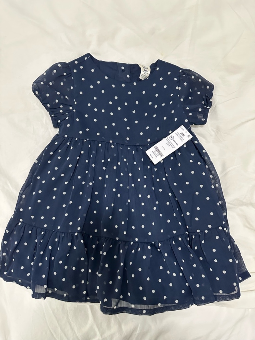 Navy Polka Dot Party Dress for Girls